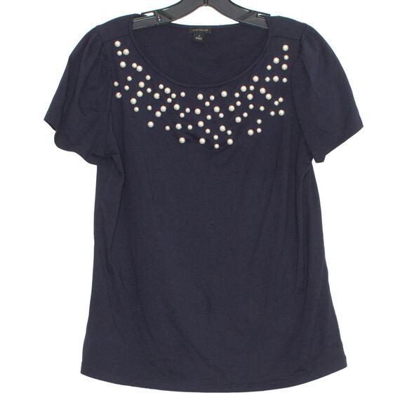 Ann Taylor Top Pearl Coquette Minimalist Feminine Romantic Classic Blue Medium - Picture 1 of 4